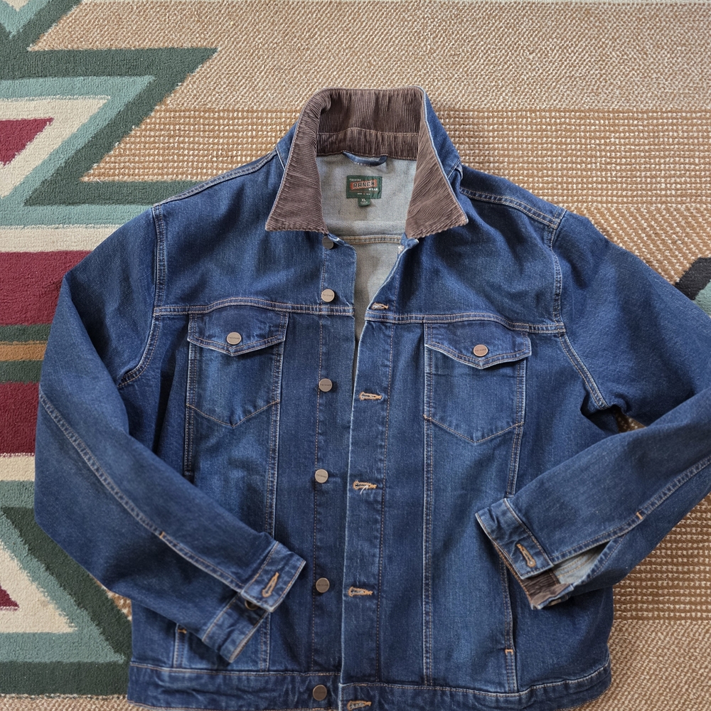 Tecovas Denim Jacket with Brown Collar Mens Size XL